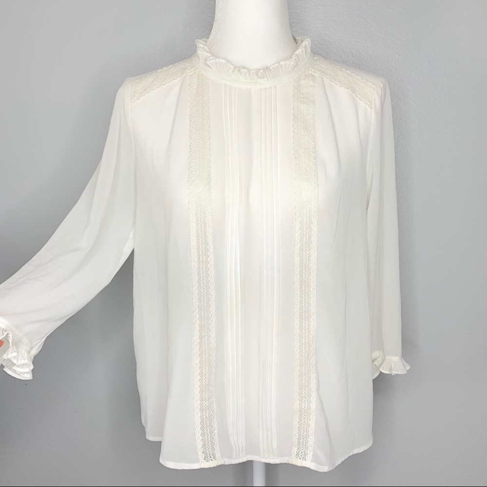 White high neck see through blouse